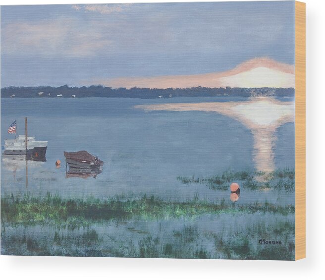 Lake Wood Print featuring the painting Sunset On Lake Champlain by Cynthia Morgan