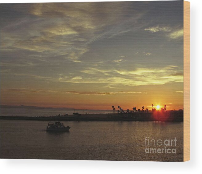 Ocean Wood Print featuring the photograph Sunset Over Jetty Point by Kelly Holm