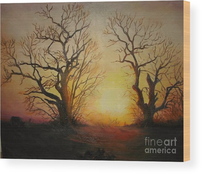 Sunset Wood Print featuring the painting Sunset by Sorin Apostolescu