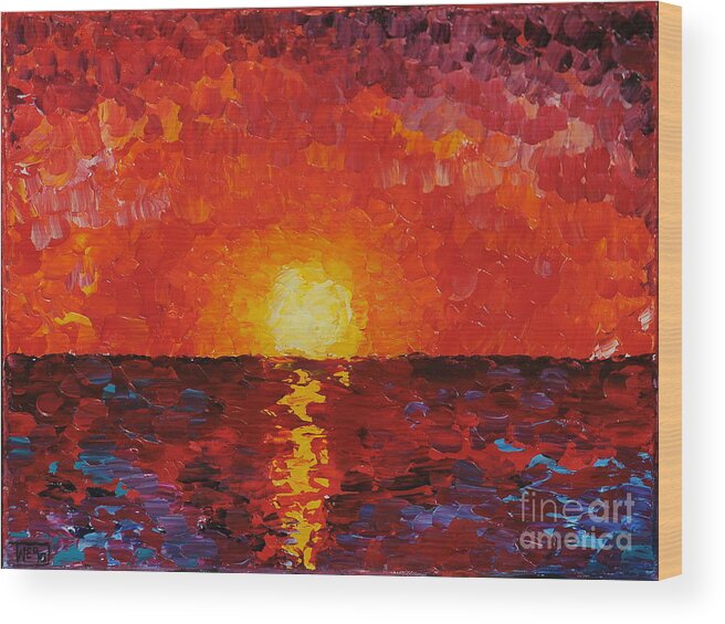 Sunset Wood Print featuring the painting Sunset by Teresa Wegrzyn