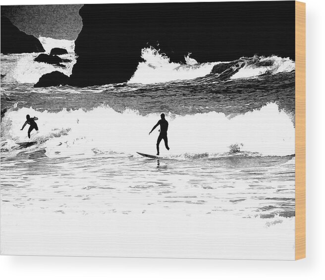 Surfers Wood Print featuring the photograph Surfer Silhouette by Kathy Churchman