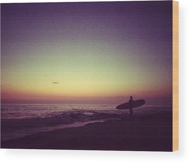 Water's Edge Wood Print featuring the photograph Surfer With Surfboard Watching The by Shari Weaver Photography