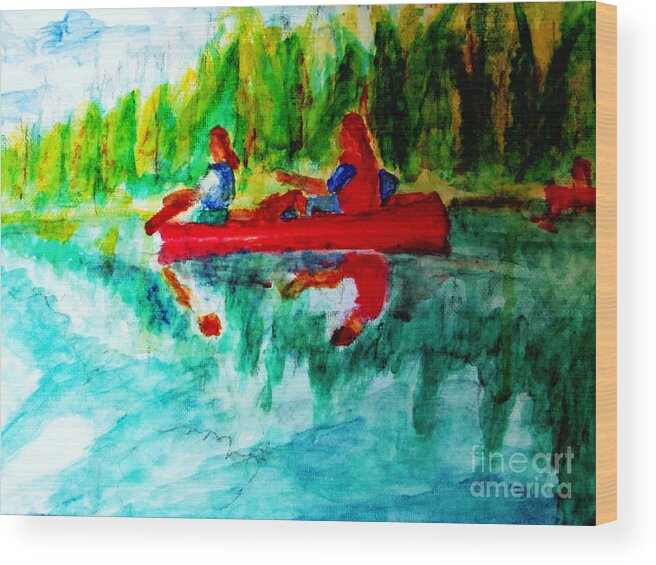 Swan Lake Canoeing Wood Print featuring the painting Swan Lake by Stanley Morganstein