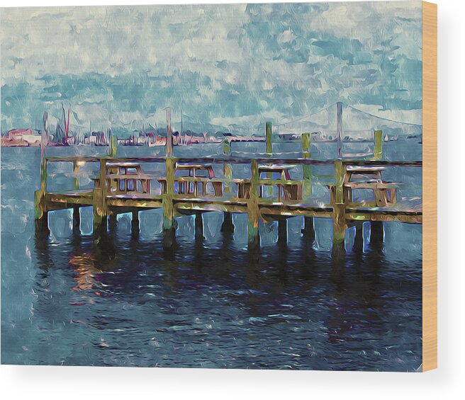 Boating Wood Print featuring the painting Swansboro Dock 1 by Jeelan Clark