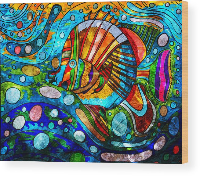 Fish Wood Print featuring the painting Swim Little Fishy Swim - Colorful Abstract Fish by Marie Jamieson