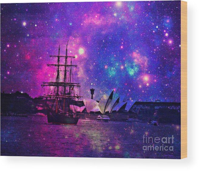 Sydney. Sydney Harbour Wood Print featuring the mixed media Sydney Harbour through time and space by Leanne Seymour