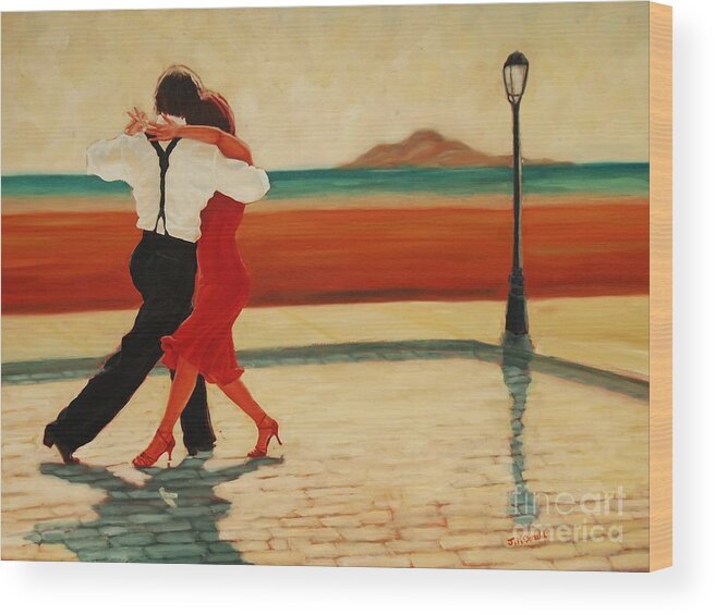 Tango Dancers Wood Print featuring the painting Tango Heat by Janet McDonald
