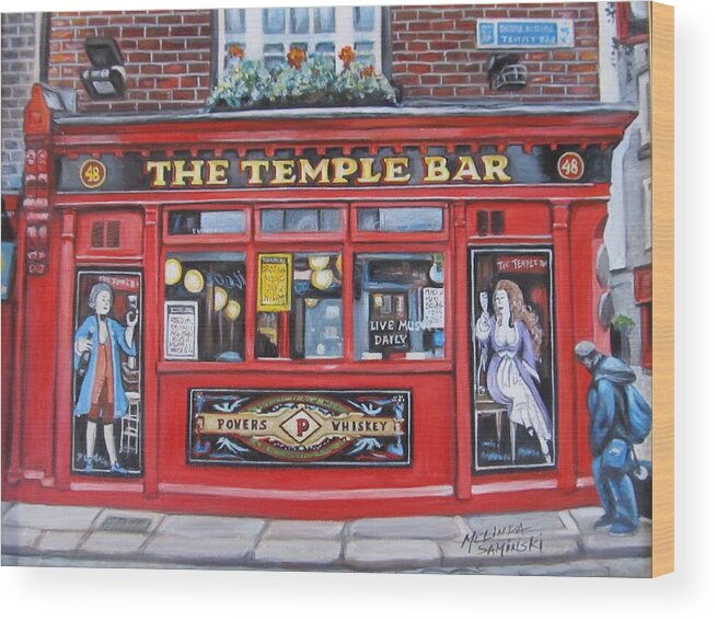 Irish Pubs Wood Print featuring the painting Temple Bar Dublin Ireland by Melinda Saminski
