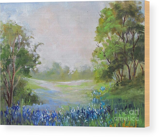 Blue Bonnets Wood Print featuring the painting Texas Blue Bonnets by Barbara Haviland