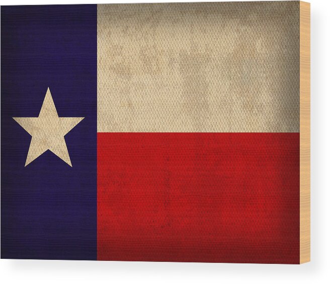 Texas State Flag Lone Star State Art On Worn Canvas Wood Print featuring the mixed media Texas State Flag Lone Star State Art on Worn Canvas by Design Turnpike