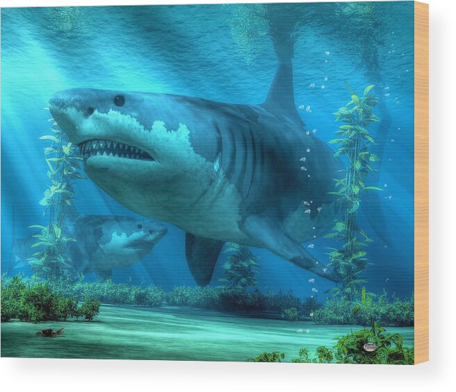  Wood Print featuring the digital art The Biggest Shark by Daniel Eskridge