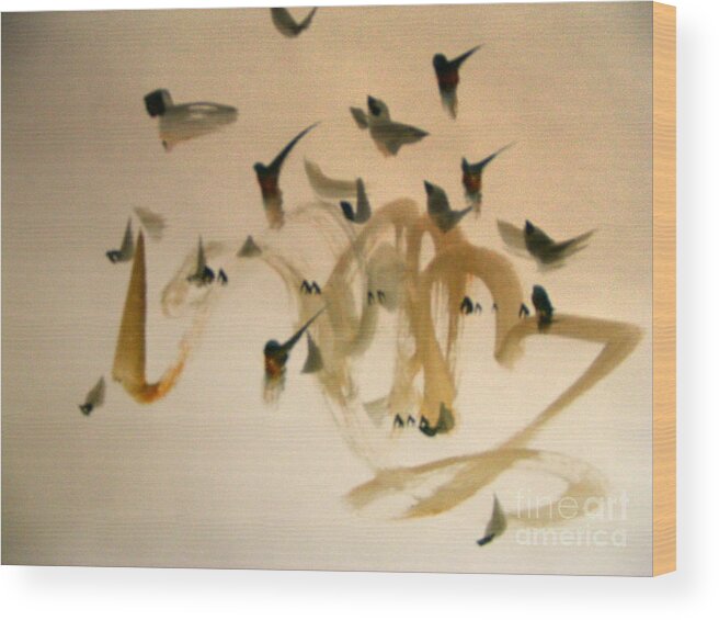 Gouache Wood Print featuring the painting The Birds by Nancy Kane Chapman