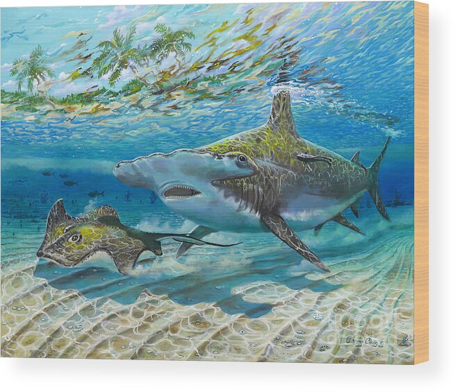 Shark Wood Print featuring the painting The Chase by Carey Chen