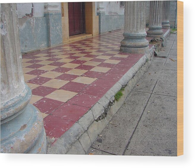 Tiles Wood Print featuring the photograph The Checkered Tile Porch by Beth Goddard