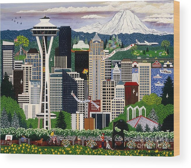 Seattle Wood Print featuring the painting The Emerald City Seattle by Jennifer Lake