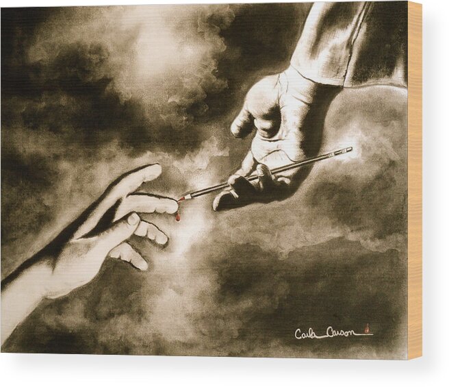 Hands Wood Print featuring the drawing The Hand of God by Carla Carson