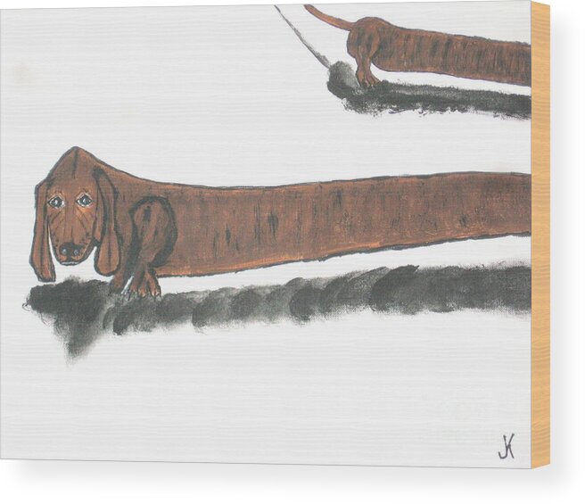 Dog Wood Print featuring the painting The Longest Dog In The World by Jeffrey Koss