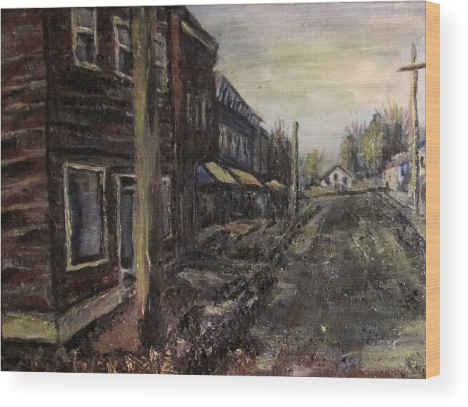 Townscape Wood Print featuring the painting The Old Apartment by the Tick Tock by Denny Morreale