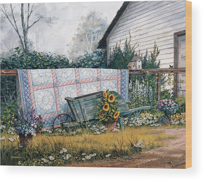 Michael Humphries Wood Print featuring the painting The Old Quilt by Michael Humphries