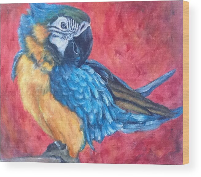 Parrot Wood Print featuring the painting The Pretentious Parrot by Bonnie Peacher