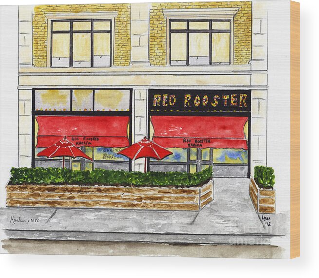 The Red Rooster Wood Print featuring the painting The Red Rooster by AFineLyne