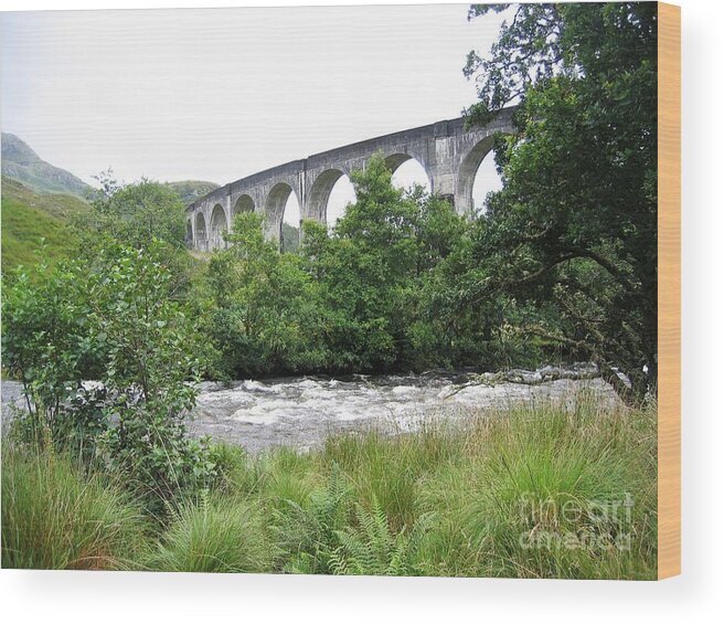 Scottish Highlands Wood Print featuring the photograph The River And The Viaduct by Denise Railey