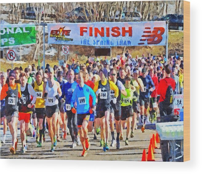 Runners Wood Print featuring the digital art The Start of The Spring Thaw Race by Digital Photographic Arts