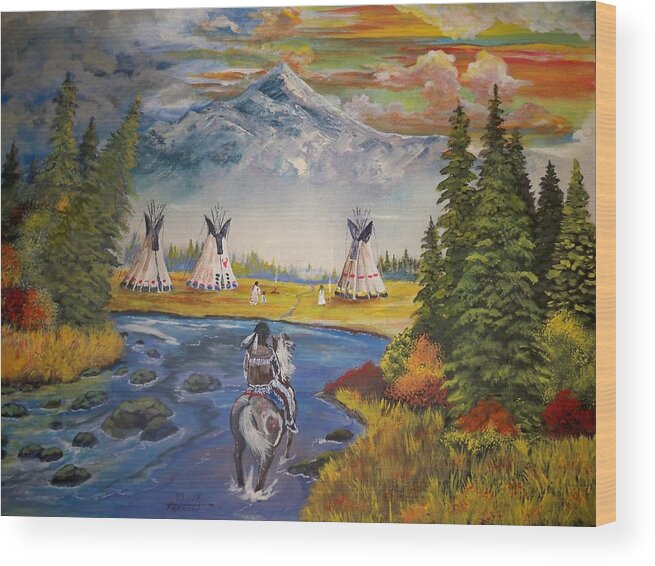 Indian Camp Wood Print featuring the painting The Village by Dave Farrow