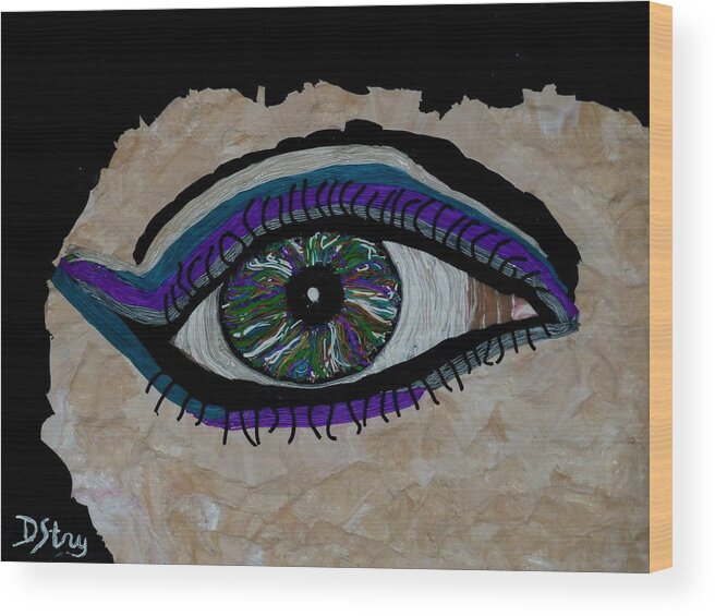 Eye Wood Print featuring the mixed media The Watcher by Deborah Stanley