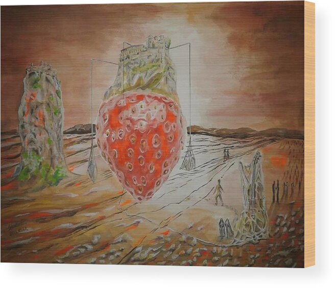 Strawberry Wood Print featuring the painting The way to Strawberry Meteora by Esztella Sandor