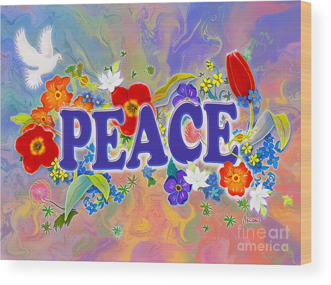 Peace Wood Print featuring the painting Themes of the Heart-Peace by Teresa Ascone