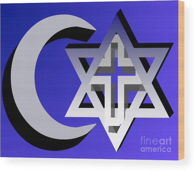 Interfaith Wood Print featuring the digital art Three Faiths by Pharris Art
