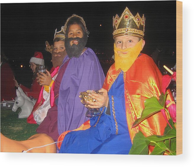 Three Wise Men On Float Christmas Parade Eloy Arizona 2005 Wood Print featuring the photograph Three wise men on float Christmas parade Eloy Arizona 2005 by David Lee Guss