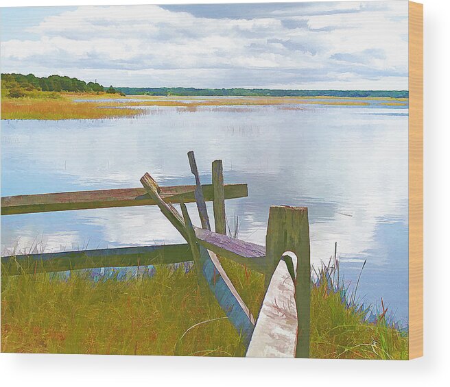 High Tide Wood Print featuring the photograph Tide and Fence Oil by Barbara McDevitt
