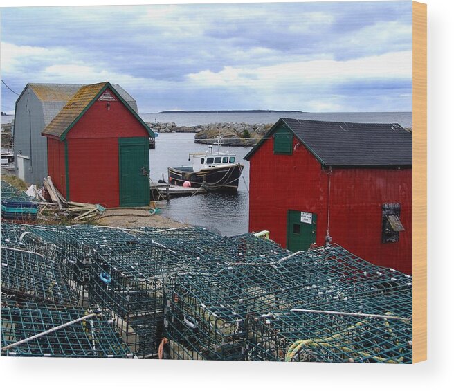 Blue Rocks Wood Print featuring the mixed media Tiny Little Harbour by Janet Ashworth