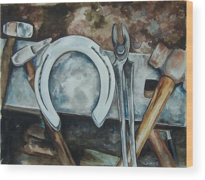 Farrier Wood Print featuring the painting Tools of the Trade by Kathy Laughlin