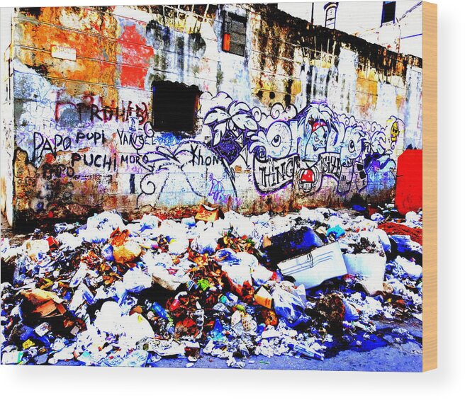 Cuba Wood Print featuring the photograph Trash and Graffitis in Old Havana Cuba by Funkpix Photo Hunter