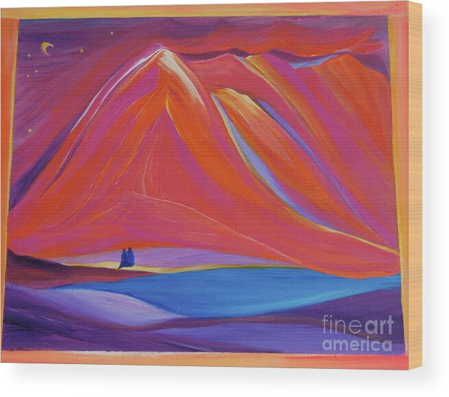 Mountains Wood Print featuring the painting Travelers Pink Mountains by First Star Art