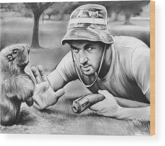 Caddyshack Wood Print featuring the drawing Tribute to Caddyshack by Greg Joens