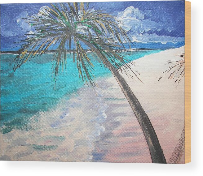 Tropical Wood Print featuring the painting Tropical Beach by Judy Via-Wolff