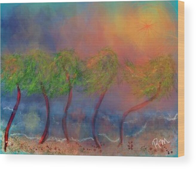 Tropical Scene Wood Print featuring the digital art Tropical Sorm on the Way Out by Renee Michelle Wenker