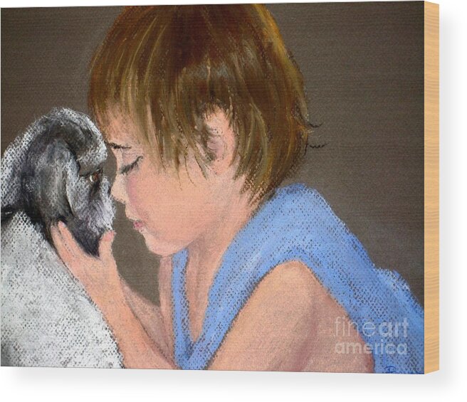 A Girl And Her Dog Wood Print featuring the painting True Love by Mary Lynne Powers