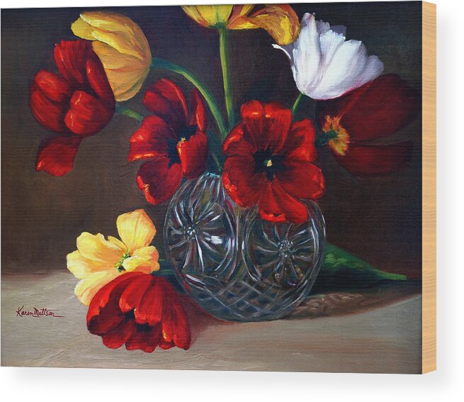 Tulips Wood Print featuring the painting Tulips In Crystal by Karen Mattson