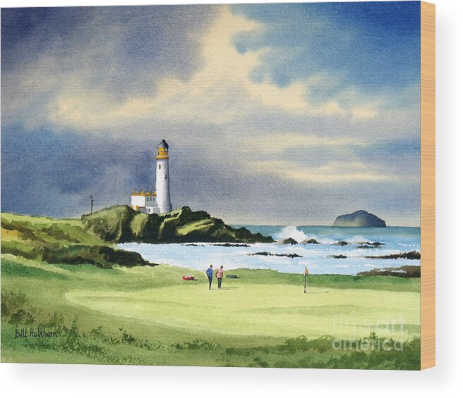Turnberry Golf Course Wood Print featuring the painting Turnberry Golf Course Scotland 10th Green by Bill Holkham