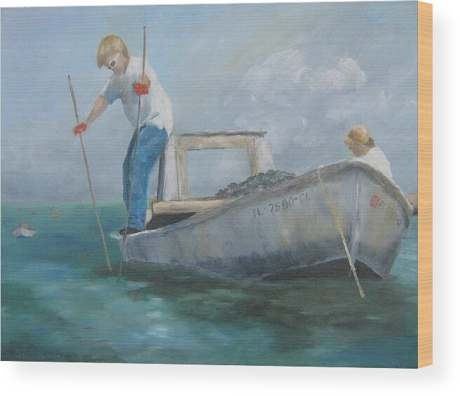 Oyster Boat Wood Print featuring the painting Twenty One Dollars a bushel by Susan Richardson