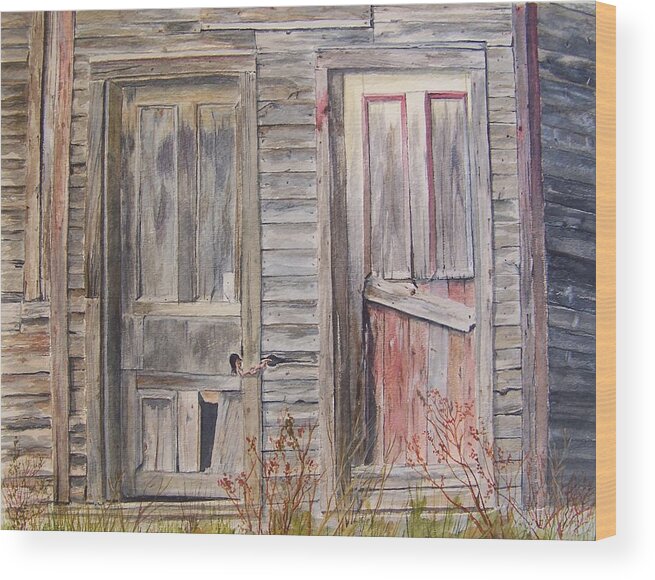 Doors Wood Print featuring the painting Twin Doors by Jackie Mueller-Jones