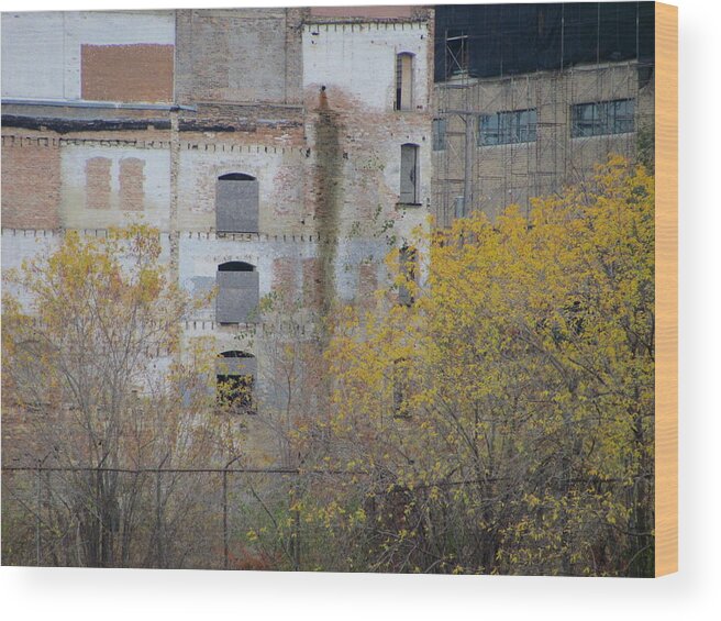 Urban Wood Print featuring the photograph Urban Decay Bricked Windows 3 by Anita Burgermeister