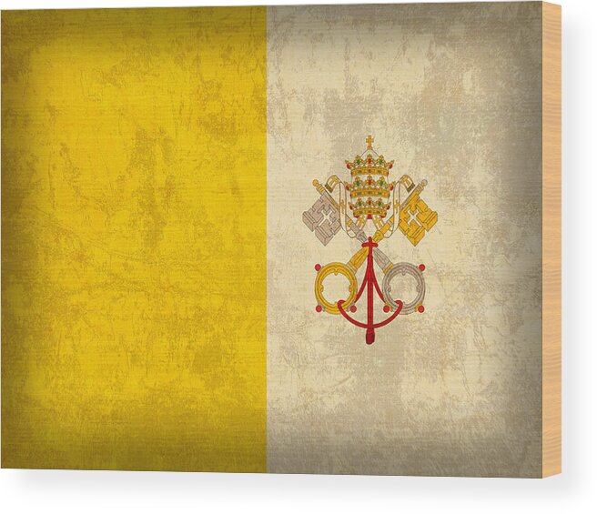 Vatican Wood Print featuring the mixed media Vatican City Flag Vintage Distressed Finish by Design Turnpike