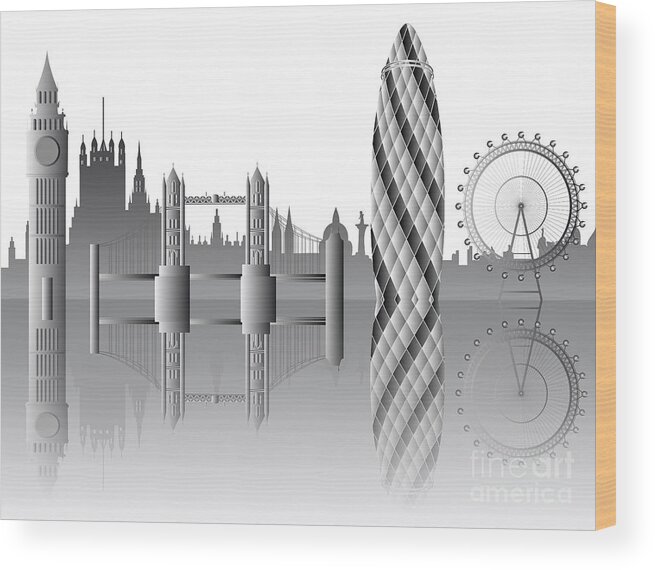 London Wood Print featuring the digital art London skyline #10 by Michal Boubin