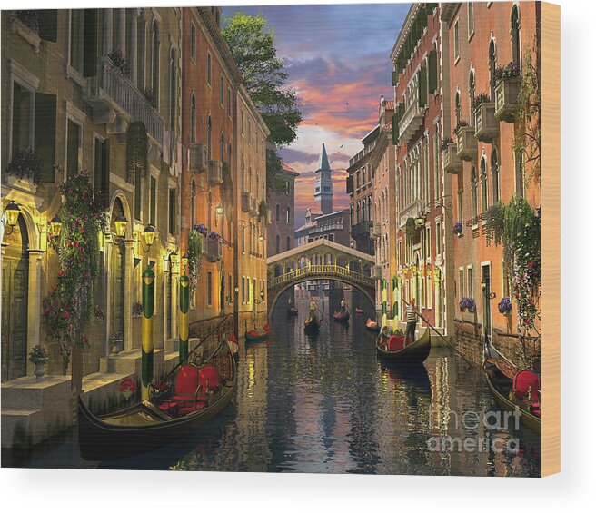 Venice Wood Print featuring the digital art Venice at Dusk by MGL Meiklejohn Graphics Licensing